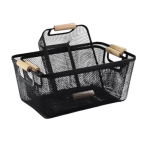 Ashcomonline Aluminium Storage Basket With Bamboo Handle Storage Basket