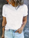 Solid Color Short Sleeve T-Shirt Casual Crew Neck Top For Spring & Summer Women's Clothing