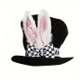 Funny Cool Sweet Cute Easter Rabbit Top Hat Fluffy Bunny Ears & Checkered Bow Decors Black Top Hat Halloween Christmas Cosplay Magician Hat Photo