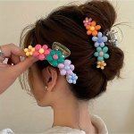 1PCS Colorful Flower Hair Claw Clip Sweet Cute Fashion Y2K Large Size Hair Accessory For Women Vintage Hair Bun Clip