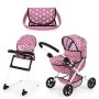 Cosy Dolls Toy Pram With High Chair Pink/white Stars 65CM Tall