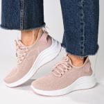 Ladies Thick Sole Fly Knit Lace Up Sneaker - Pink White - 8