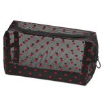 Topasion Portable Mesh Makeup Bag With Zipper Small Travel Toiletry Bag Lightweight Cosmetic Pouch Black Square Red Heart