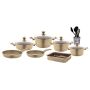 Trendworld Cast Aluminum Non-stick 17 Piece Kitchen Granite Cookware Set - Brown