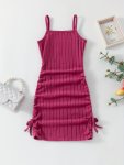 Elegant Girls Solid Ribbed Cami Dress Versatile Dress Spring Summer