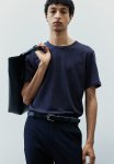 Regular Fit Linen-blend T-Shirt - Navy Blue