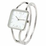 Stc Silver Square Face Metal Double Band Fashion Women's Bangle Cuff Watch