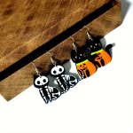 Halloween Chic: Black Cat & Pumpkin Skull Acrylic Dangle Earrings - Boho-inspired Perfect For Parties & Gifts