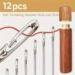 Easy Self-threading Hand Sewing Needles Assorted Sizes Side Opening Quick Threading Darning Needles With Wooden Storage Tube Sti