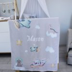 Fleece Blanket Flying In The Mountains With Grey Dinos Set