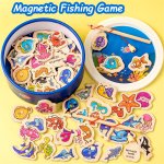 Wooden Magnetic Fishing Toy Montessori Educational Alphabet Fishing Game Toy Cartoon Ocean Life Theme Cultivating Cognitive Game