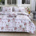 Fadfay Rose Floral Comforter Set Queen Shabby Floral Summer Quilt 100% Cotton Fabric & Soft Microfiber Inner Fill Bedding Lightw