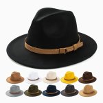 1PC Fashion Retro Woolen Top Hat Simple Wide Brim Jazz Hat