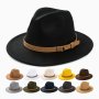 1pc Fashion Retro Woolen Top Hat Simple Wide Brim Jazz Hat