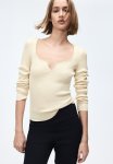 Rib-knit Sweetheart-neck Top - Yellow