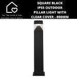 Square Black IP55 Outdoor Pillar Light With Clear Cover - 800MM