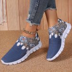 Women's Cartoon Print Sneakers Soft Sole Platform Slip On Knitted Shoes Low-top Breathable Shoes