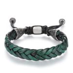 Hius Leather Bracelet For Men Green Adjustable Braided Leather Bracelet Wristband Men's Leather Jewelry