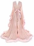 Molisa Womens Sexy Feather Bridal Robe Long Wedding Scarf Illusion Bathrobe Sleepwear Lingerie Robe Nightgown Blush XXL