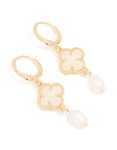 Goldair Gold Plated Freshwater Pearl Flower Huggie Drop Earrings