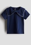 Collared Jersey Top - Navy Blue