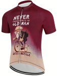 Cartoon Old Man Graphic Print Short Sleeve Zip-up Cycling Jersey For Men Breathable Quick Drying Cycling Shirt With 3 Back Pocke