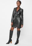Faux Leather Thigh Slit Dress - Black