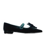 Velvet Flats With Detachable Bow -green Velvet