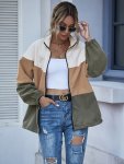 Color Block Zip-up Windbreaker Jacket Casual Long Lantern Sleeve Jacket For Spring & Fall Women's Clothing