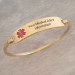 Maddison Personalized Medical Alert Bangle Gold Stainless Steel 60MM Diameter Ready In 3 Days