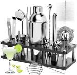 18 Piece Cocktail Shaker & Bar Tool Set With Wooden Stand