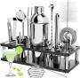 18 Piece Cocktail Shaker & Bar Tool Set With Wooden Stand