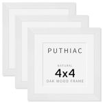 Puthiac 4X4 Solid Oak Wood Picture Frame Fits 3X3 With Mat Or 4X4 Without Mat Wall Or Tabletop Display With Stand Plexi Front 3