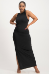 Melanie Open Back Maxi Dress With Slit - Black - L