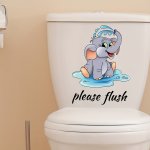 1PC Cute Cartoon Elephant Toilet Lid Sticker - Remind Your Family To Flush With A Fun Decoration 24.99 24.99CM