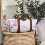 Travel Bag Hospital Bag Duffel Bag Pink And Grey Floral Single