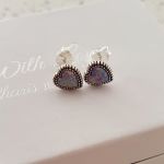 Adalynn 925 Sterling Silver Sn Opal Or Azure Heart Ear Stud Earrings Size: 7MM - Multi Lavender Synthetic Opal Shimmer Lavender