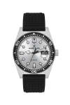 Mens Diver-inspired Silver Dial Watch With Black Silicone Strap