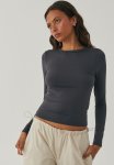 Miley Long Sleeve Fitted Top - Gun Metal