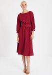 Belted Ruffle Dress - Burgundy