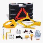 12V Car Electric Scissor Jack Lifting Set – Impact Wrench Tool Built-in Flash LED Light For Emergency