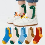 5 Pairs Boy's Cartoon Green Dino Pattern Short Crew Socks Breathable Comfy Casual Socks Fashion Socks