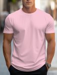 Simple Solid Color T-Shirt Men's Casual Street Style Stretch Round Neck Tee Shirt For Summer