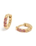 Waterproof Gold Plated Stainless Steel Striped White & Purple Enamel Huggie Earrings