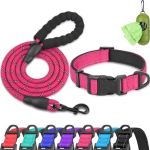Dynmeow Reflective Dog Collar And Leash Set 6FT Strong Climbing Rope Leash With Padded Handle Adjustable Pet Collar With Soft Ne
