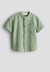 Linen-blend Grandad Shirt - Light Khaki Green
