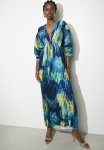 Dolman Sleeve Pleated Maxi Dress - Azure Blue Watercolour