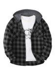Fashionable Design Men's Plaid Pattern Hooded Long Sleeve And Button Up Shirt Jacket With Pockets Chic And Trendy Hoodie Jacket