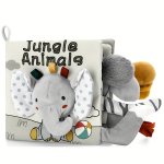 Soft Toys Baby Cloth Books Baby Soft Books Baby Bath Cloth Book 3D Animals Tails Crinkle Sensory Touch And Feel Book Elephant Ch