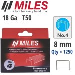 Miles Galv Staples 18G T50 8MM X 1250PCS Miles NO4 MILSTAP4-8